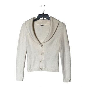 Ann Taylor Ivory Angora Wool-Blend Button Front Cardigan With Collar Size Medium